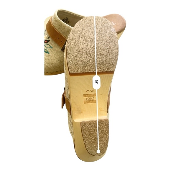 Toms Tan and Cream Elisa Clog Mules with Embroidered Design natural linen W 7.5 - Picture 12 of 15